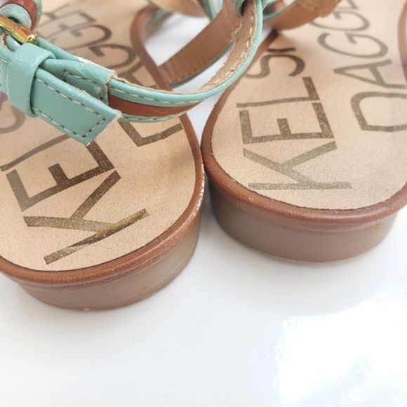 Kelsi Dagger Strappy Sandals w/Backstrap Leather Tan Aqua Boho Flats - Picture 4 of 8